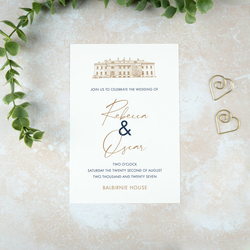 Balbirnie House Wedding Invitation, Wedding Venue Illustration