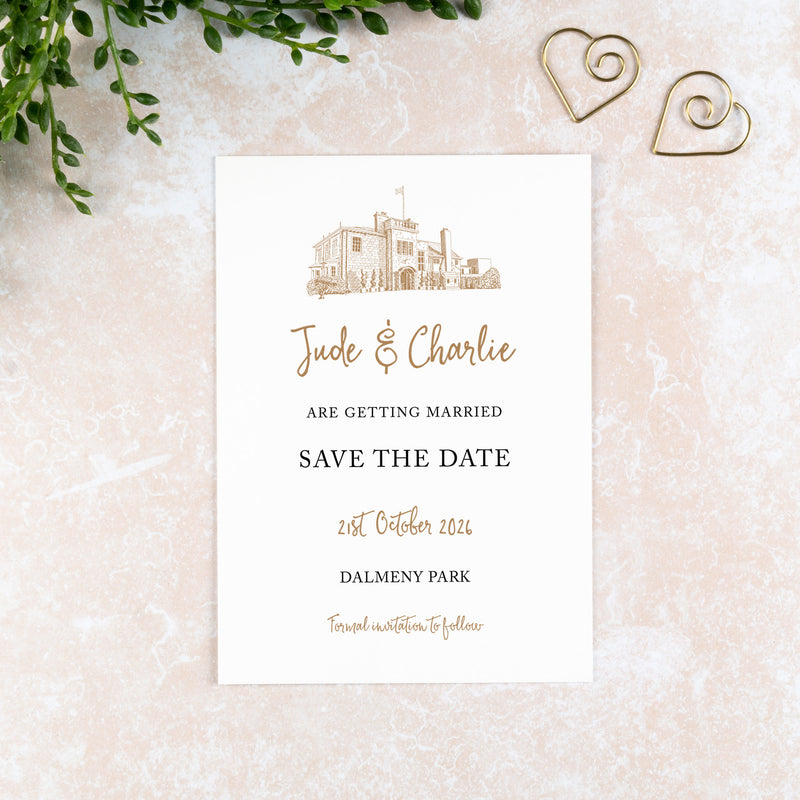 Dalmeny Park, Save the Date Card, Wedding Venue Illustration