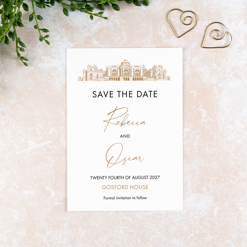 Gosford House, Save the Date Card, Wedding Venue Illustration