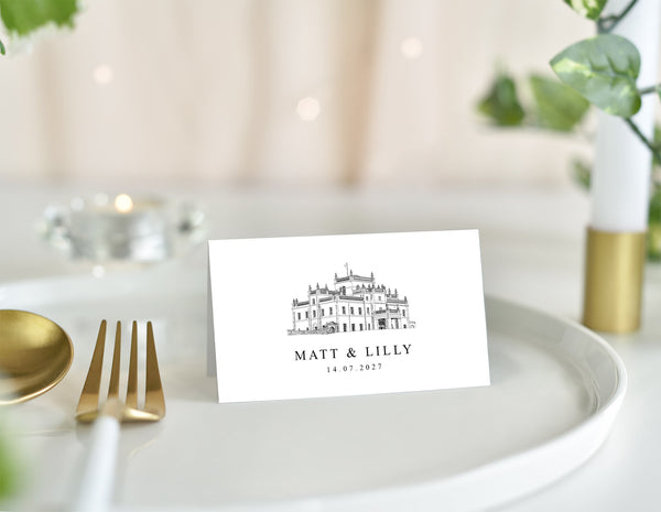 Kinmount House, Wedding Place Card with Venue Illustration