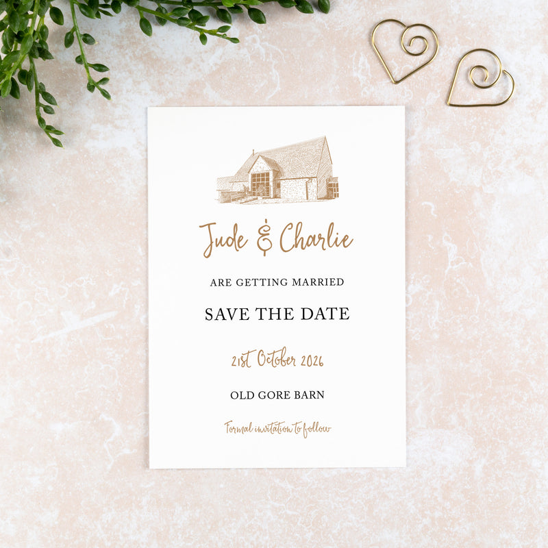 Old Gore Barn, Save the Date Card, Wedding Venue Illustration