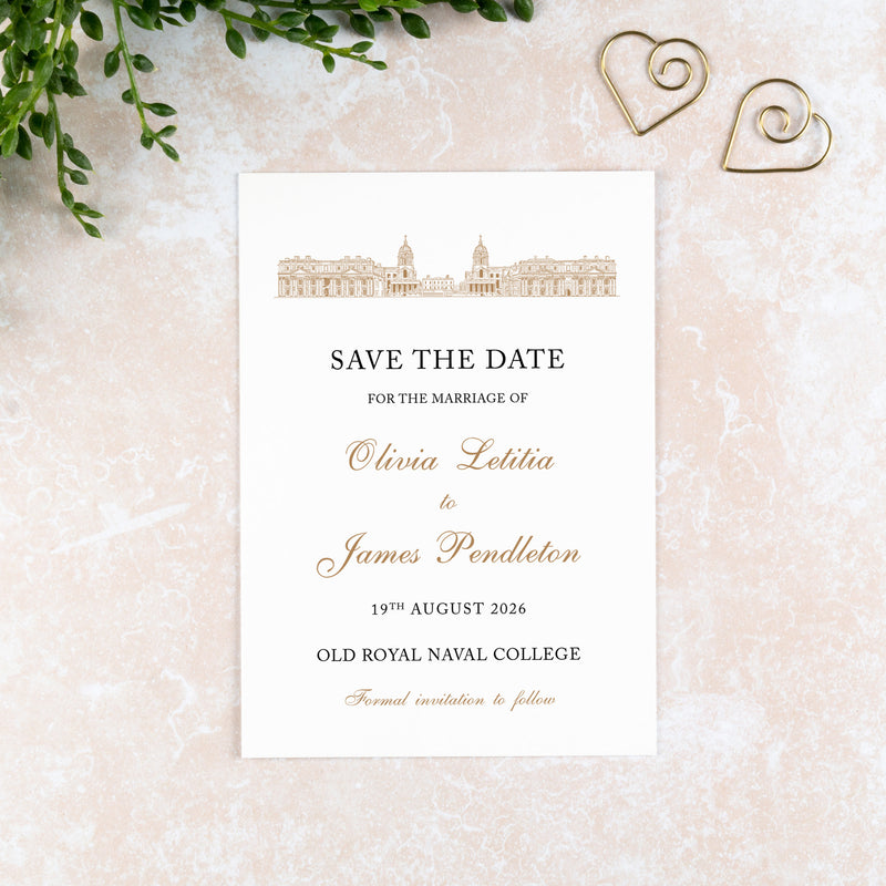 Old Royal Naval College, Save the Date Card, Wedding Venue Illustration